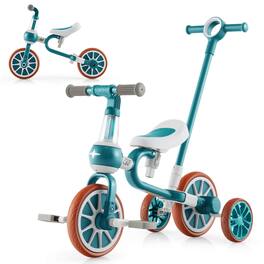 Costway - 4 in 1 Kids Tricycles with Push Handle & Training Wheels Baby Balance Bike - Green