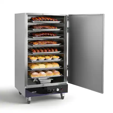 Front. VEVOR - Electric Hot Box Food Warmer, 8-Tier Commercial Warming Cabinet with Water Tray, Single-Door and Adjustable Shelves - Silver.