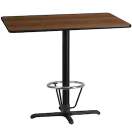Flash Furniture - Stiles 30'' x 48'' Rectangular Walnut Laminate Table Top with 23.5'' x 29.5'' Bar Height Table Base and Foot Ring - Brown