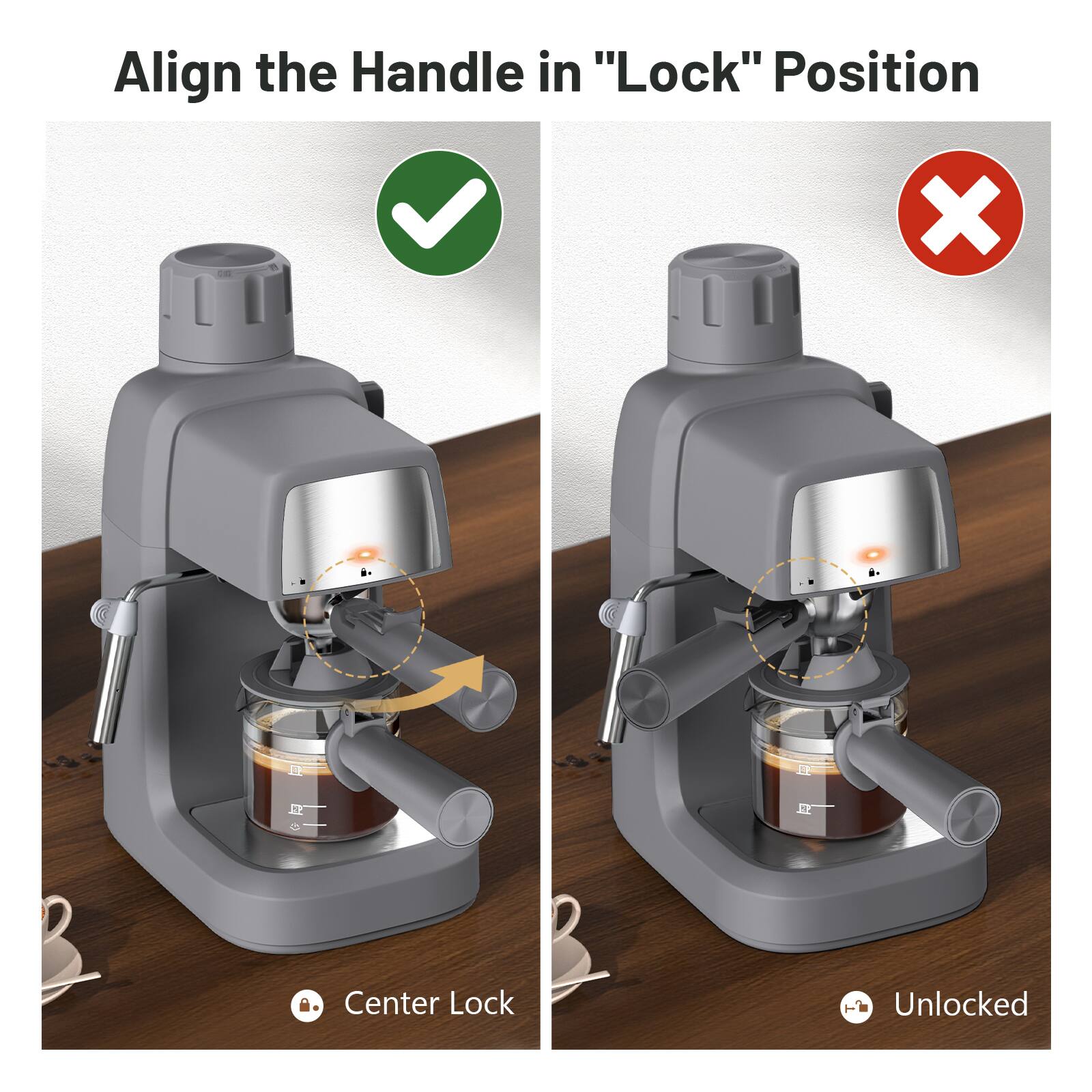 Align the Handle in "Lock" Position

- Center Lock
- Unlocked