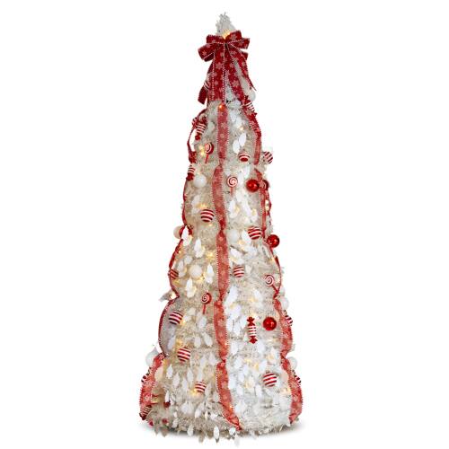 Front. Winado - Artificial Christmas Tree Pop Up with Warm Lights and Red Ornaments for In/Outdoor Holiday Decoration - White.