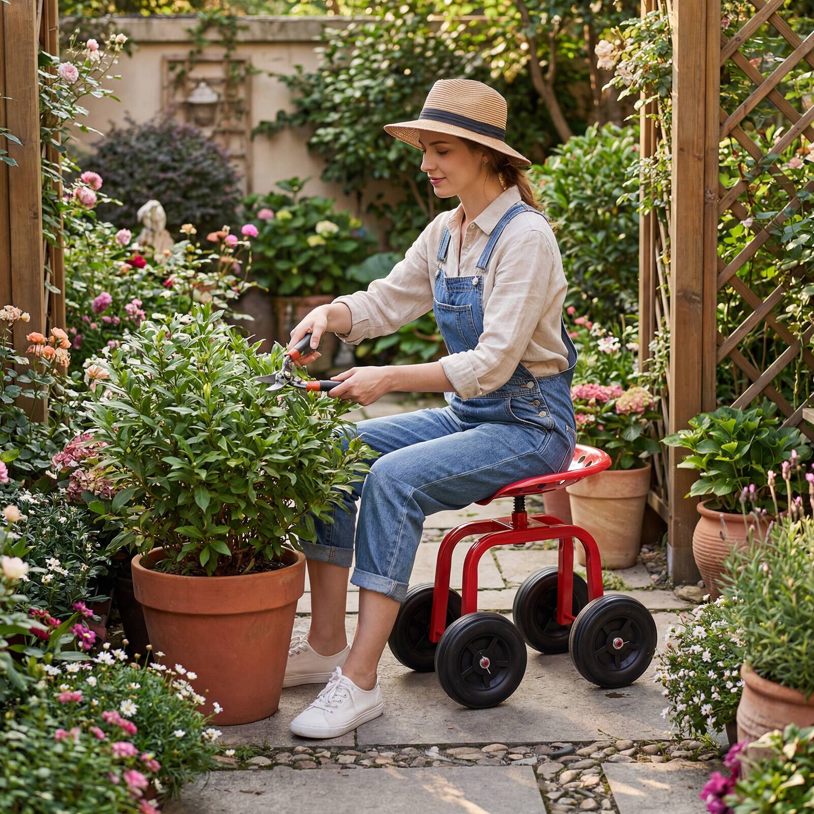 Alt View 3. Costway - Costway Rolling Garden Cart Heavy Duty Workseat with 360° Swivel Seat & Adjustable Height - Red.