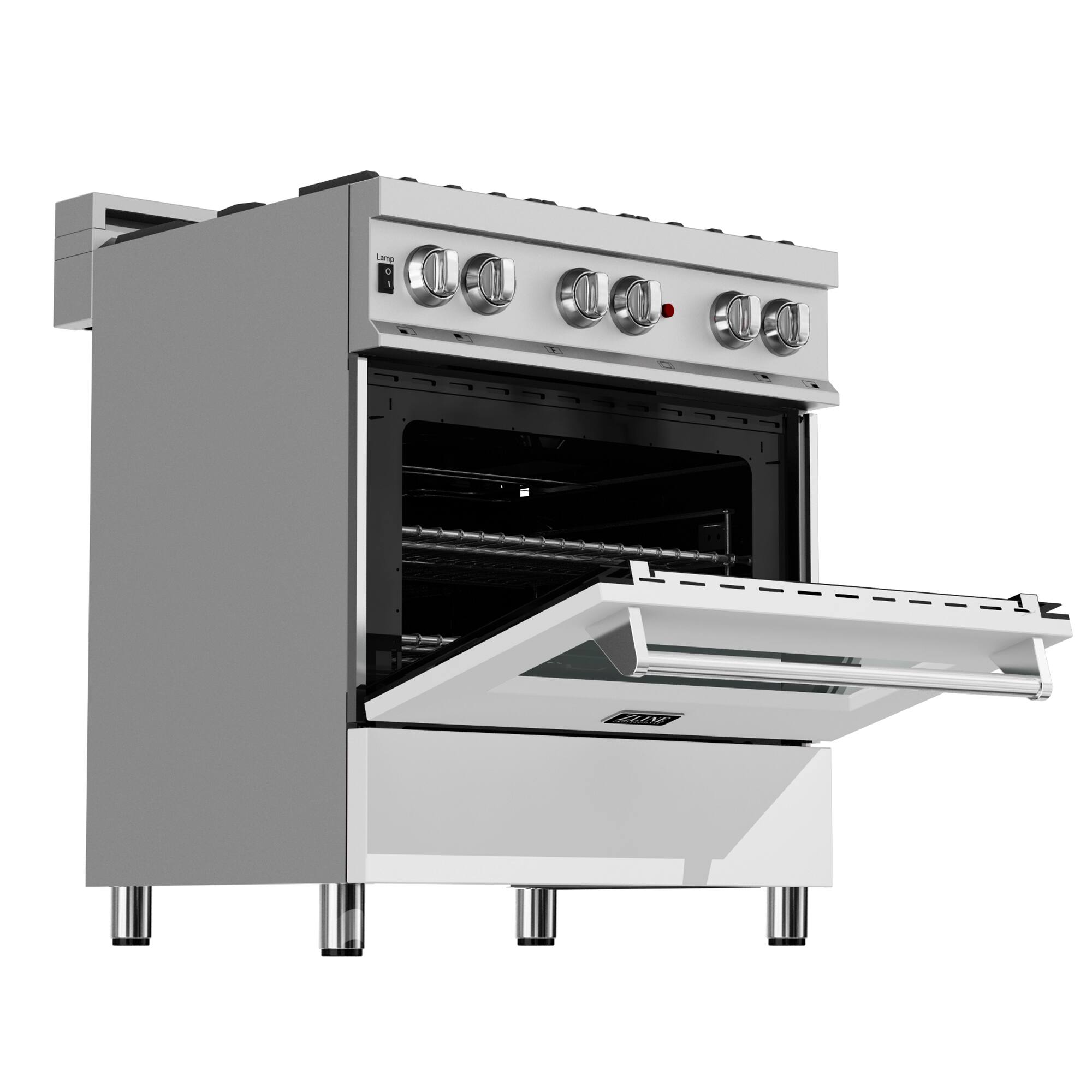 Left. ZLINE - ZLINE 30 in. Legacy Dual Fuel Range in Satin Stainless Steel w/ White Matte Door (RAS-WM-30) - Matte White.