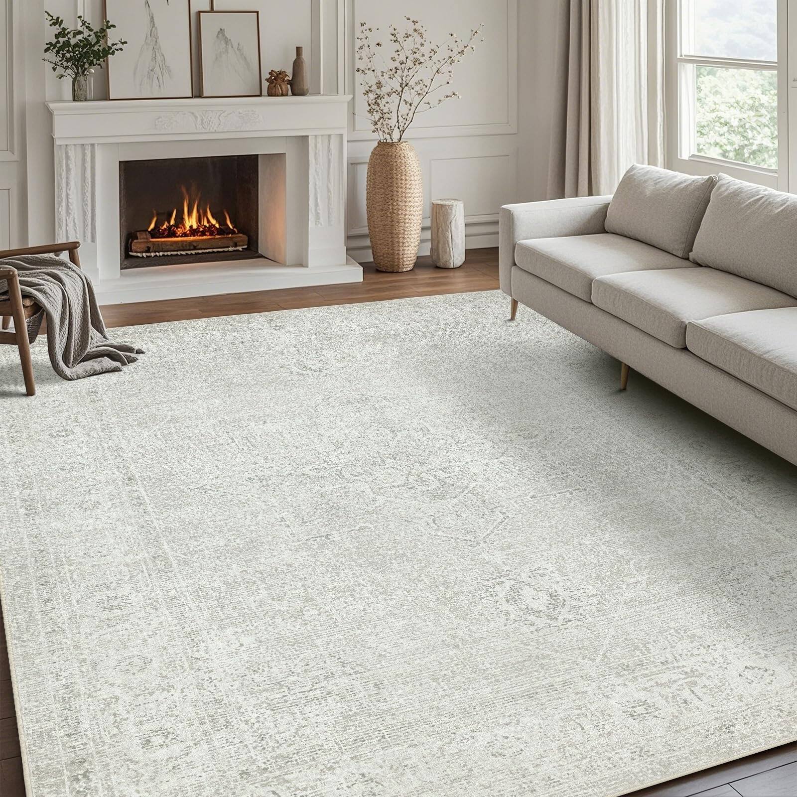 Front. Fabibe - 5X7 Non-Shedding Machine Washable Wool Synthetic Indoor WASHABLE AREA FOR LIVING ROOM,S FOR BEDROOM, LARGE CARPETS,ULTRA - Concrete-grey 6' x 9' (Rectangular).