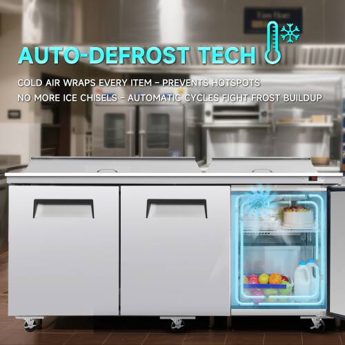 AUTO-DEFROST TECH  
COLD AIR WRAPS EVERY ITEM - PREVENTS HOTSPOTS  
NO MORE ICE CHISELS - AUTOMATIC CYCLES FIGHT FROST BUILDUP