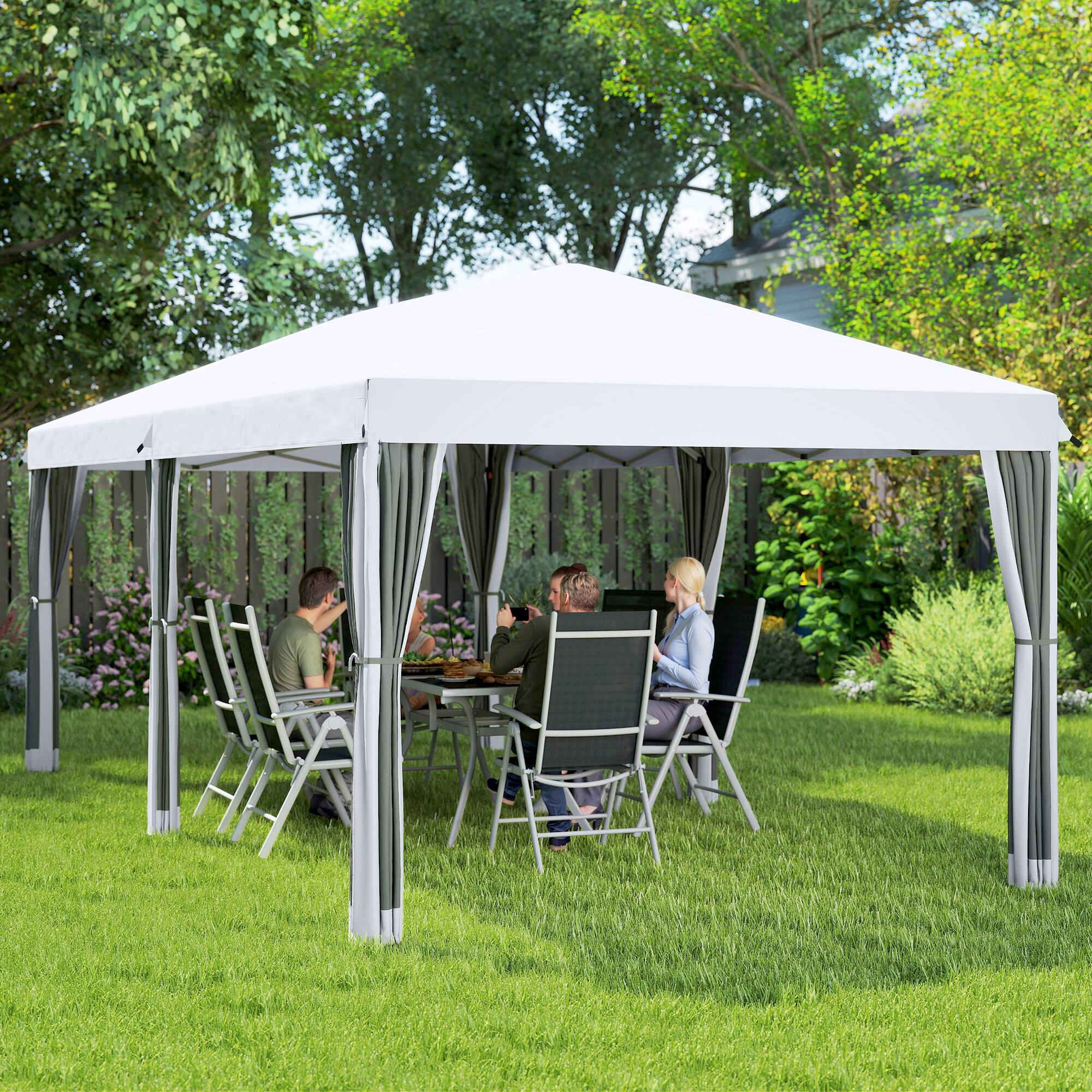 Alt View 8. Outsunny - 10' x 20' Pop Up Canopy Tent with Netting, Heavy Duty Instant Sun Shelter, Large Tents for Parties with Carry Bag - Cream White.