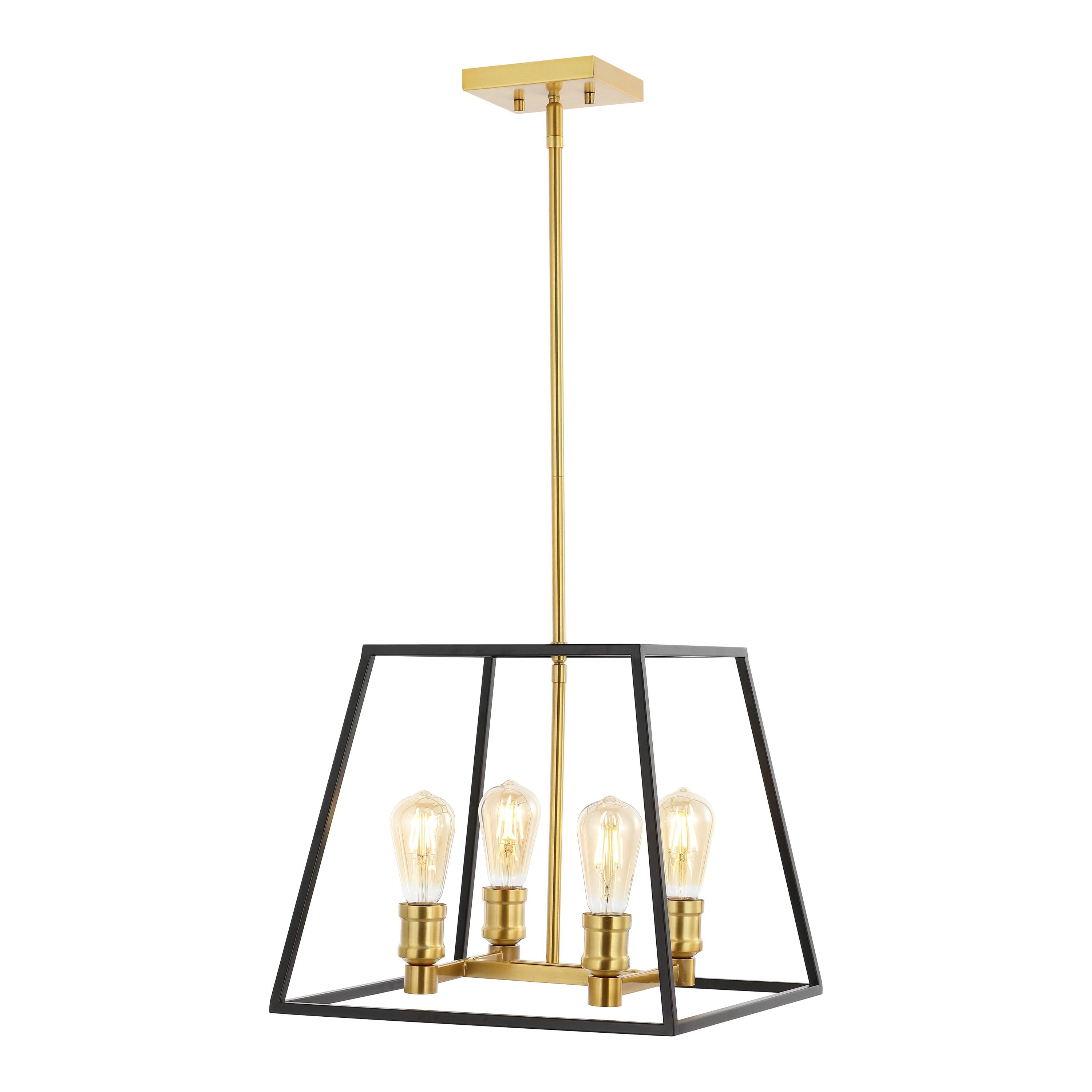 Front. Jonathan Y - Lloyd 15" 4-Light Farmhouse Industrial Iron LED Pendant, Black/Brass Gold - Black/Brass Gold.