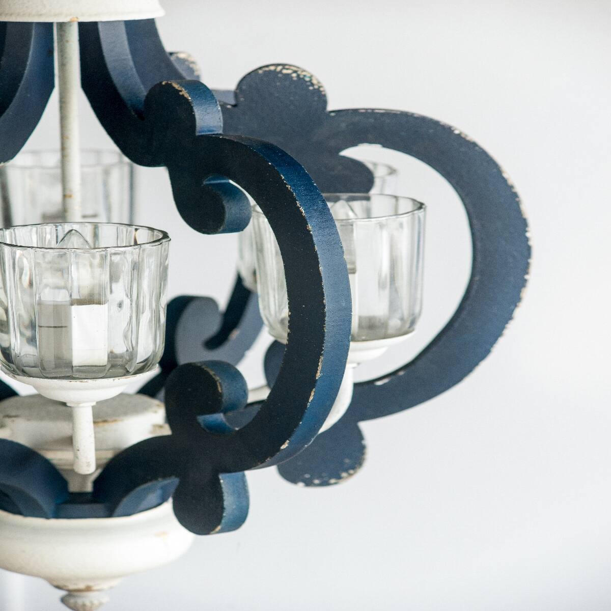 Alt View 6. Loheer - Loheer 6 Light Wood Chandelier Blue and White Farmhouse Pendant for Dining Room.