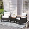 Front. Costway - Costway 3PCS Patio Rattan Furniture Set Wooden Armrest Table Top Cushioned Deck - Mix Brown,Off White.