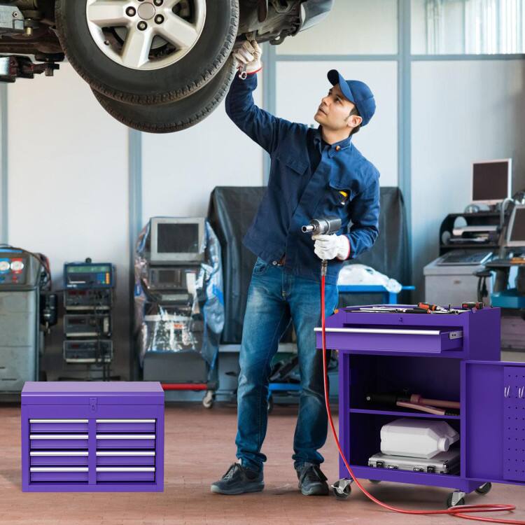 Alt View 3. Mondawe - 2-in-1 Rolling Tool Chest with 5 Sliding Lockable Drawers - Purple.