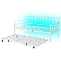 Costway Twin Size Daybed with Pop-up Trundle Charging Station & LED Lights for Living Room - White - Front_Zoom