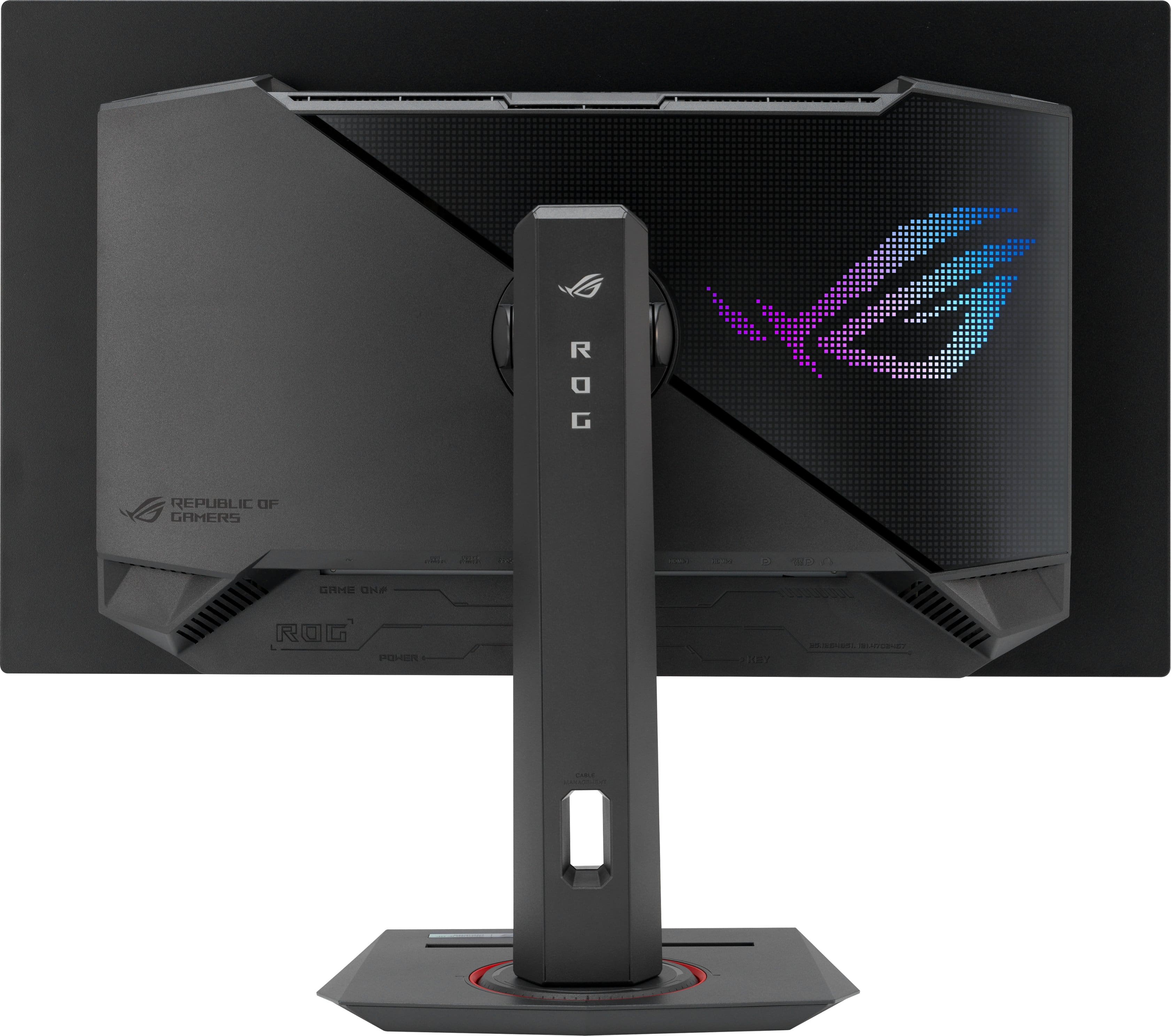 ROG is the brand name of the Republic of Gamers, a company known for its gaming products. The image shows a monitor with the ROG logo on it, indicating that it is a product from the Republic of Gamers brand.