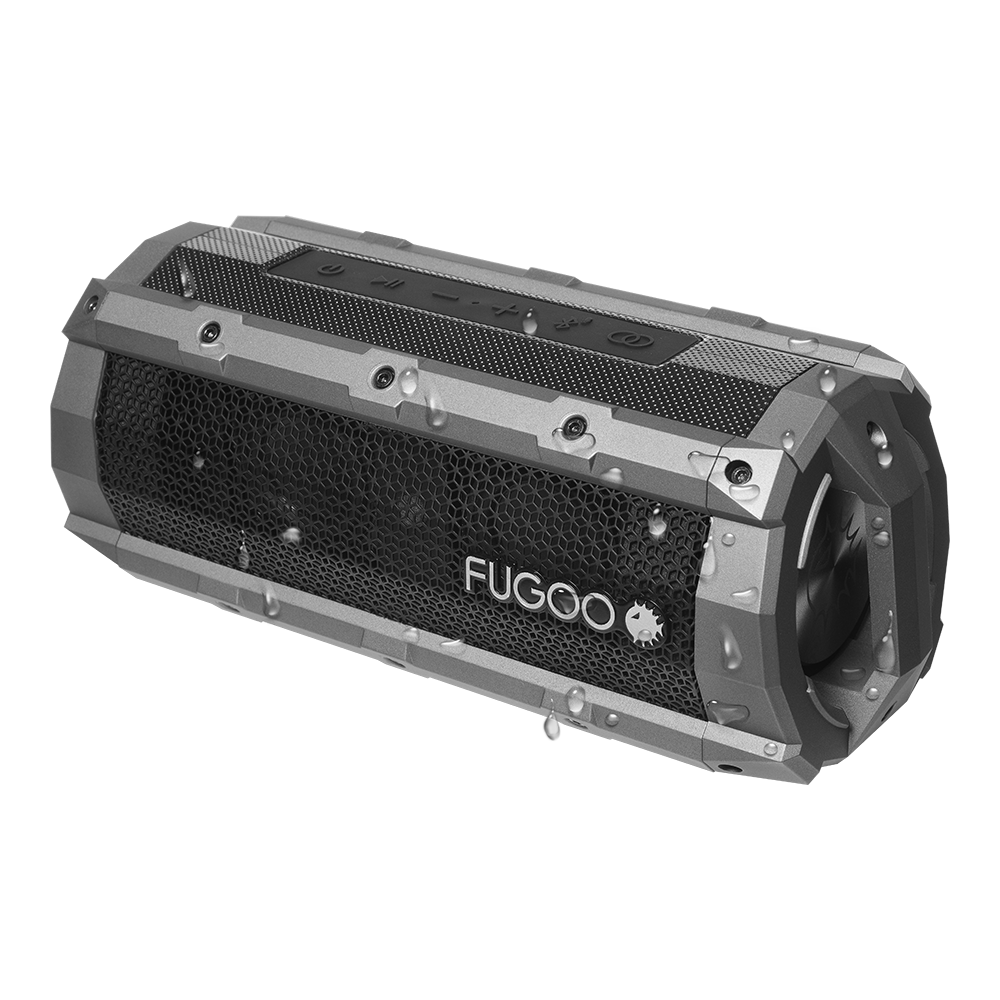 Fugoo - Element - Portable Bluetooth Speaker, 360 Audio, 60W, IPX7 Rating - Up to 40 Hrs Playtime - Built-in Mic - silver/black