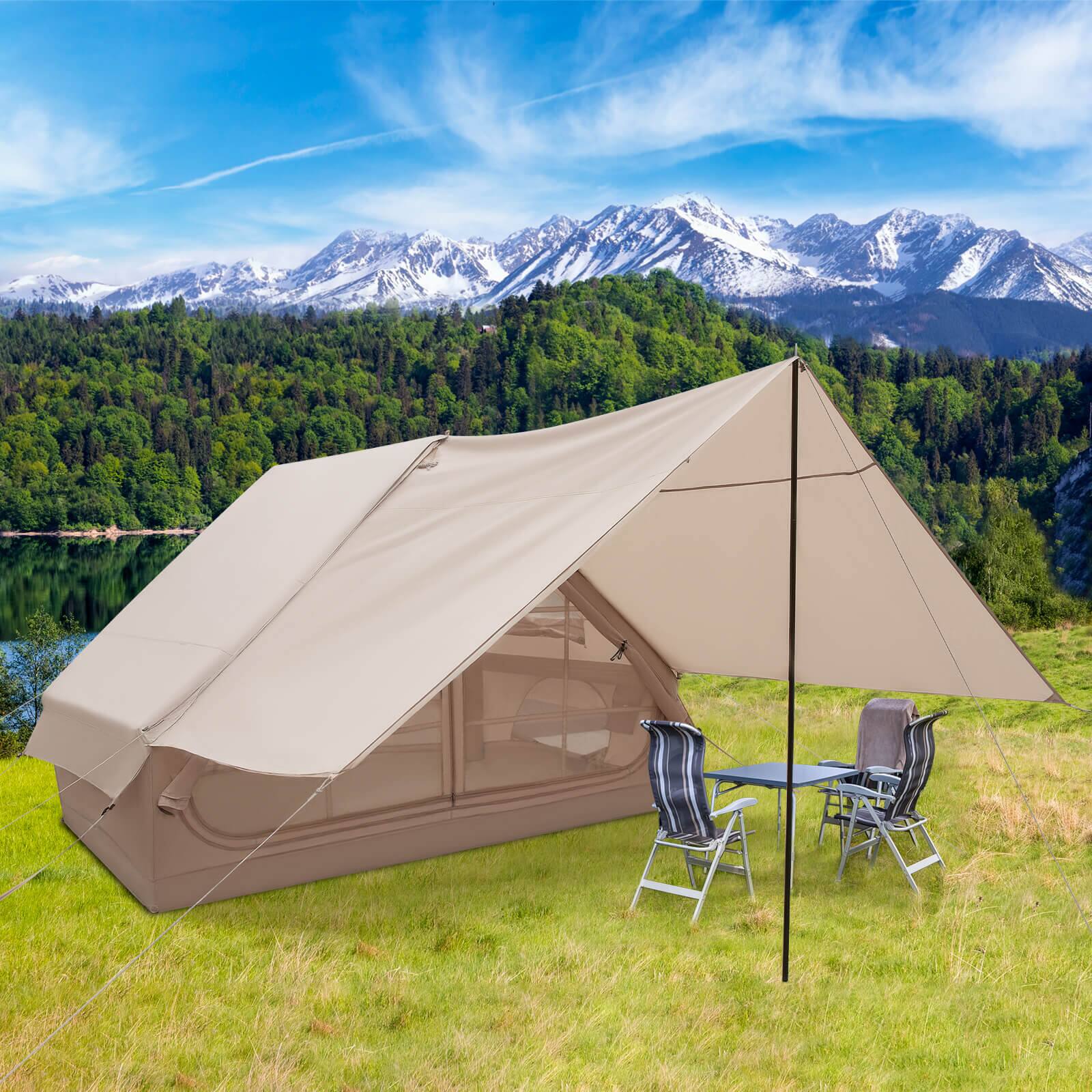 Alt View 1. Costway - Costway Inflatable Camping Tent 4-6 People Waterproof Blow-up Air Tent with Porch, Pump - Beige.