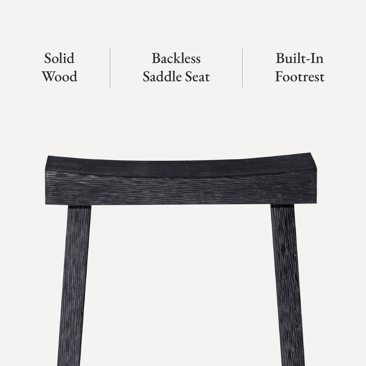 Solid Wood Backless Saddle Seat Built-In Footrest