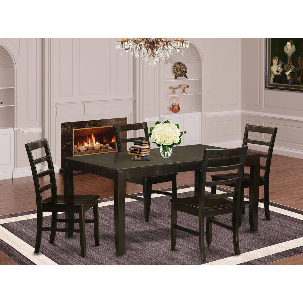 Left. East West Furniture - 5 Pc Dining room set for 4-Table with Leaf and 4 Chairs for Dining room - Cappuccino.