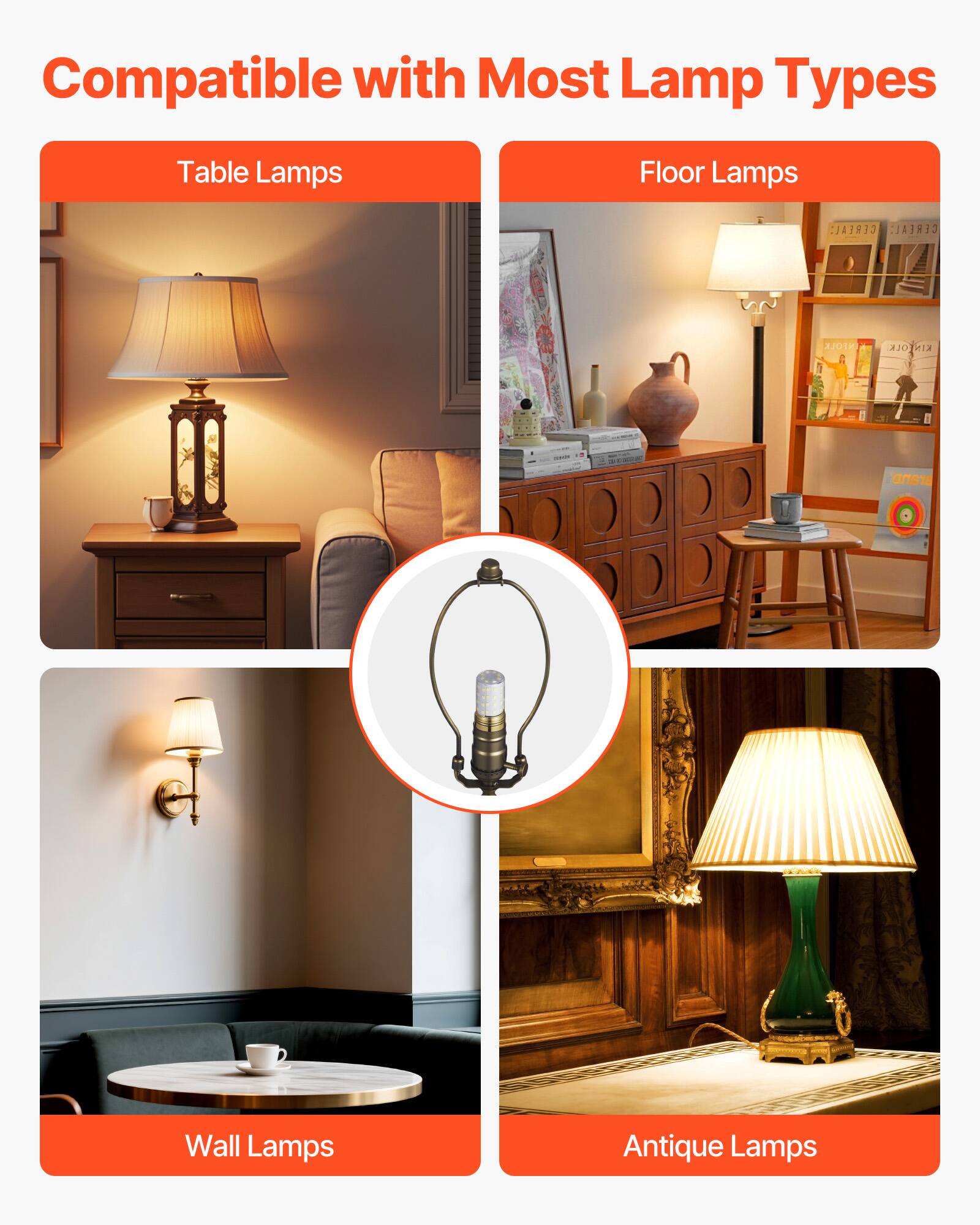 Compatible with Most Lamp Types  
Table Lamps  
Floor Lamps  
Wall Lamps  
Antique Lamps