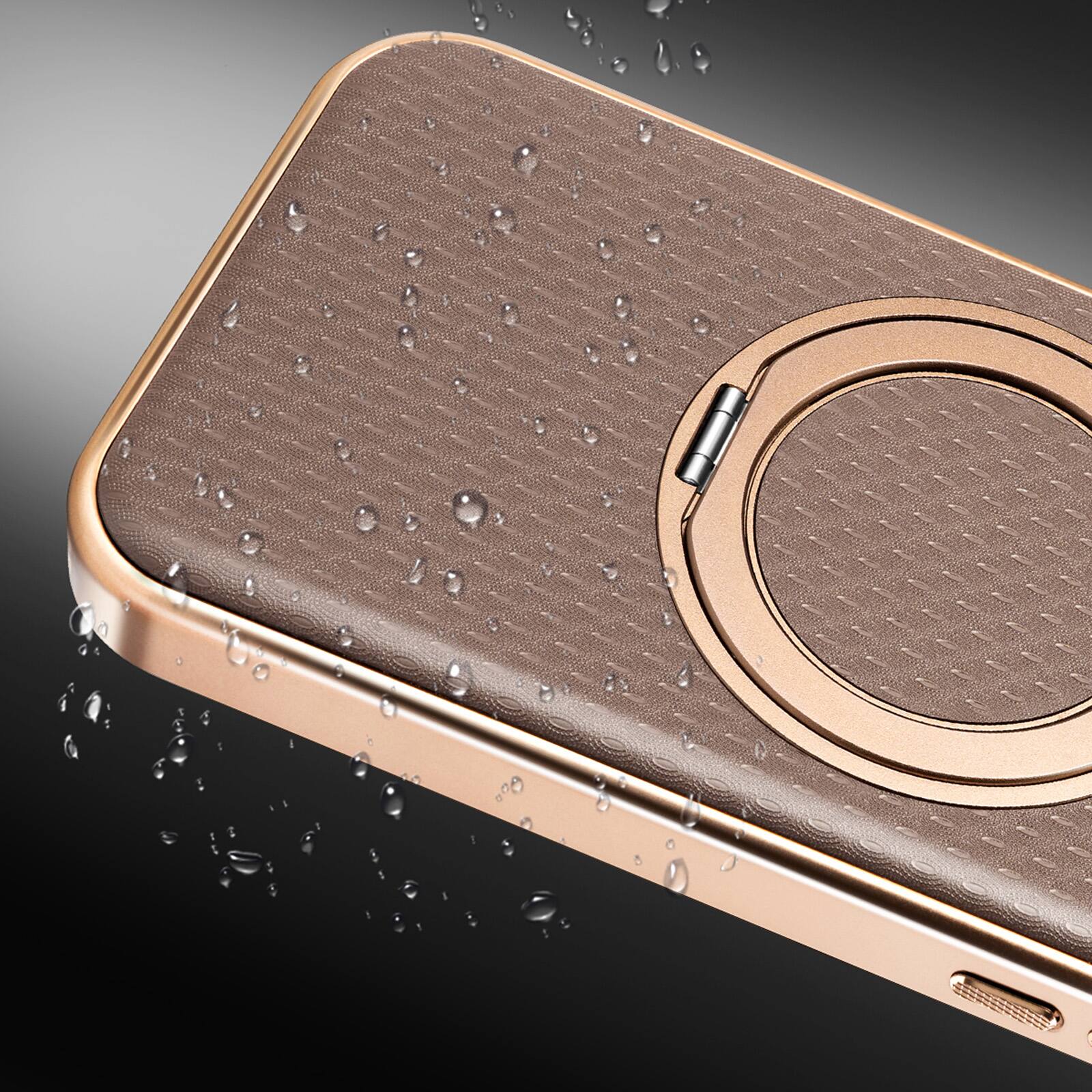 Alt View 6. Dteck - Shockproof Magnetic Case for Apple iPhone 17 Pro Max with 360 Rotating Ring Stand, Electroplated Frame Protective Cover - Orange.