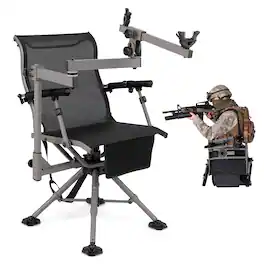 Gymax - Portable Hunting Chair w/360° Swivel Adjustable Legs & Armrests Gun Holder - Black, Grey