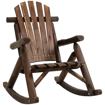 Front. Outsunny - Outdoor Wooden Rocking Chair, Single-Person Adirondack Rocking Patio Chair with Rustic High Back, Slatted Seat - Carbonized.