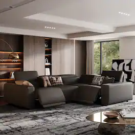 POVISON - 111.02"Power Corner Sofa L-shaped Electric Reclining Couch, 2 Extendable Recliners, USB Charging, Khaki - Black Sustainable Leather