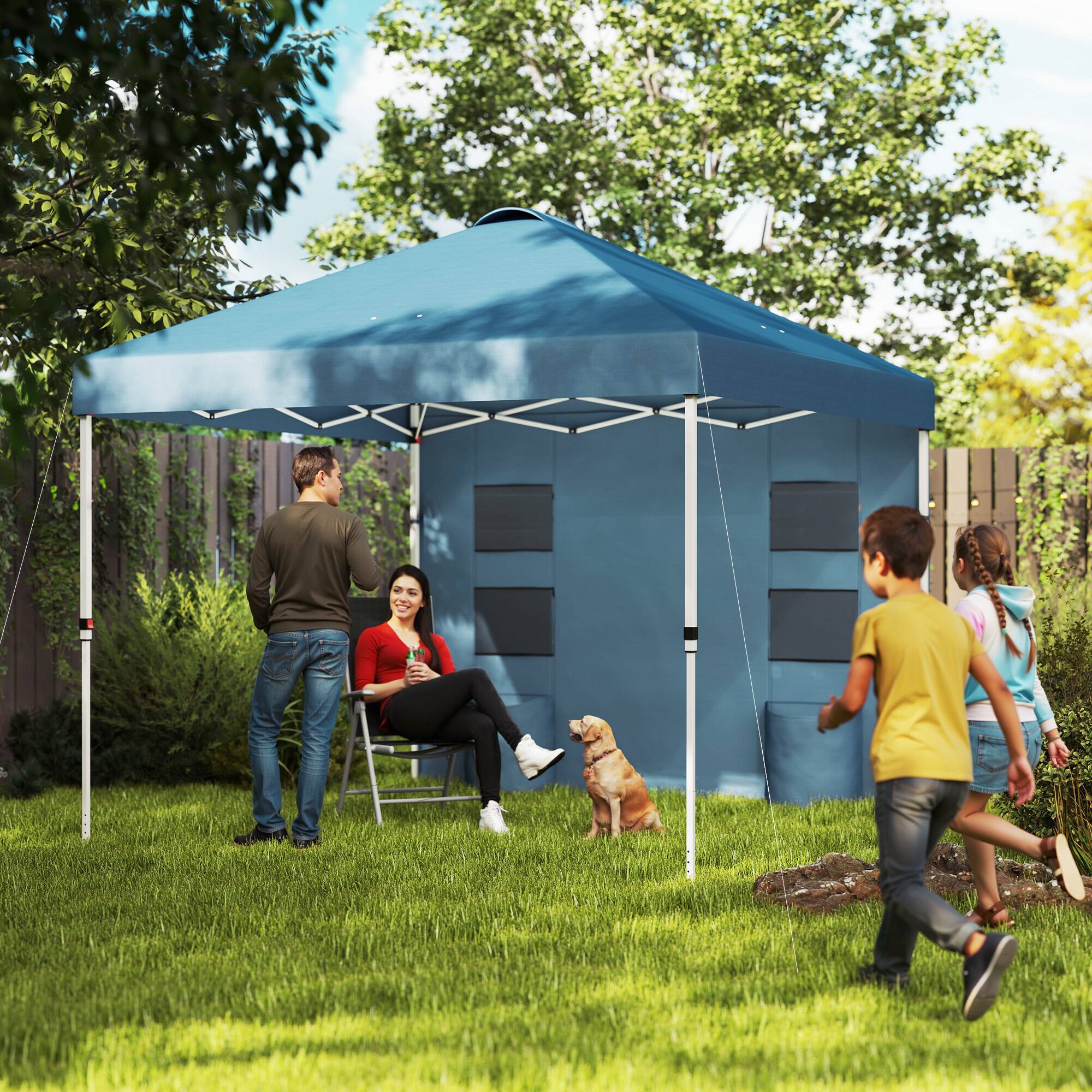 Alt View 1. Outsunny - 10' x 10' Pop Up Canopy Tent with Sidewall, UPF50+ Instant Sun Shelter with Storage Pockets, Vented Roof - Blue.