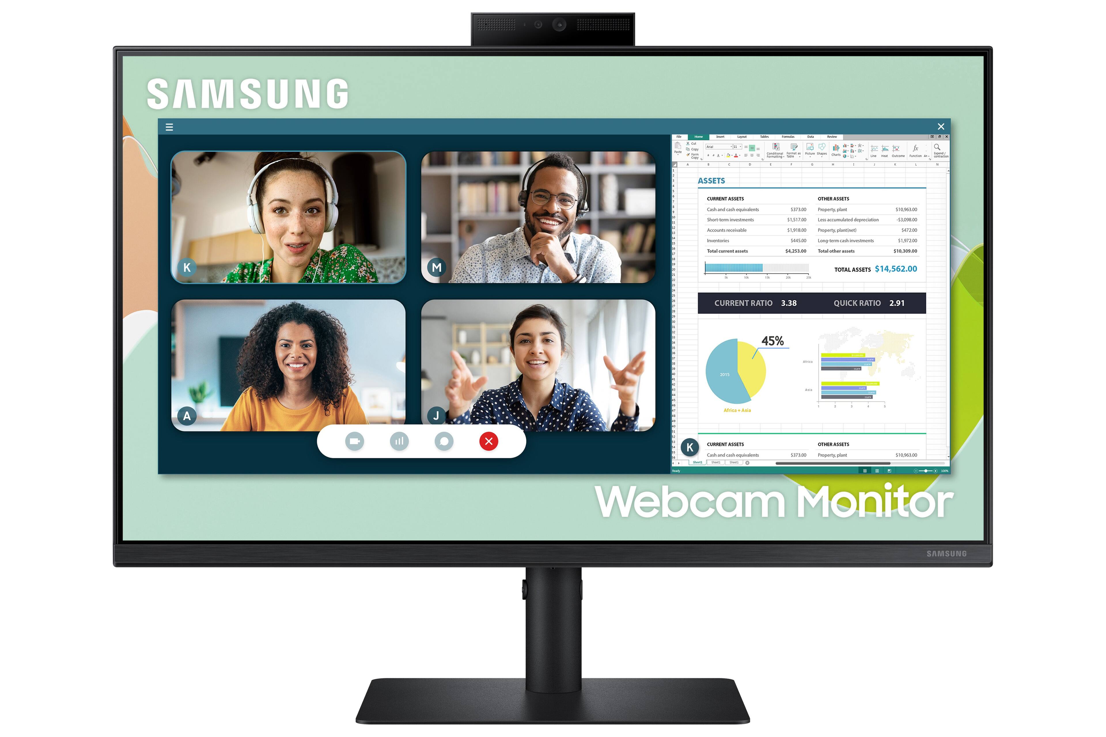 Front. Samsung - A400 Series 24" IPS LED FHD FreeSync Monitor with Webcam - Black.