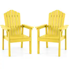 Gymax - Set of 2 Outdoor Adirondack Chairs HIPS Patio Chairs with Wood Grain Look - Yellow