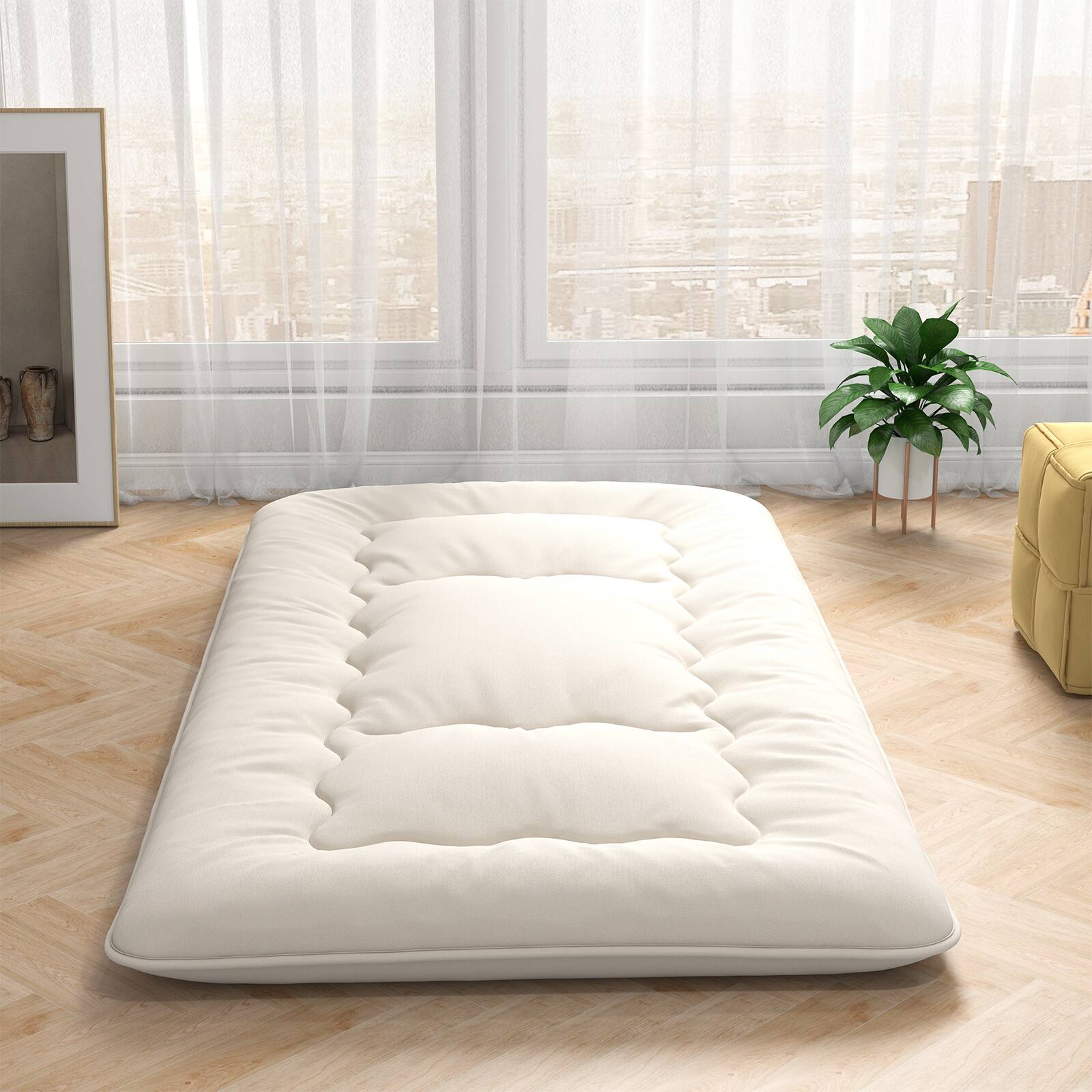 Alt View 1. Costway - Costway Twin Futon Mattress Japanese Floor Sleeping Pad Washable Cover Carry Bag - Beige.