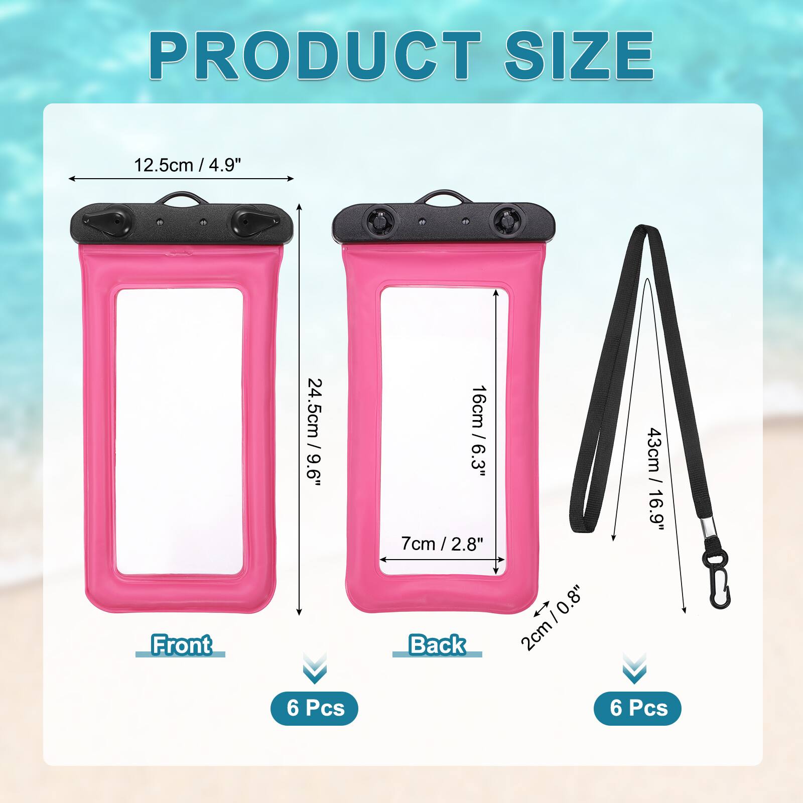 PRODUCT SIZE  
Front: 12.5cm / 4.9"  
Height: 24.5cm / 9.6"  
Back: 16cm / 6.3"  
Width: 43cm / 16.9"  
Height: 7cm / 2.8"  
Back: 2cm / 0.8"  
6 Pcs Front  
6 Pcs Back