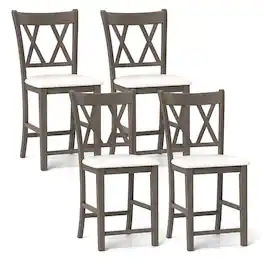 Gymax - 4PCS Bar Stools 24''Counter Height Stools w/ Linen Fabric Upholstered Seat Gray - Gray, Beige