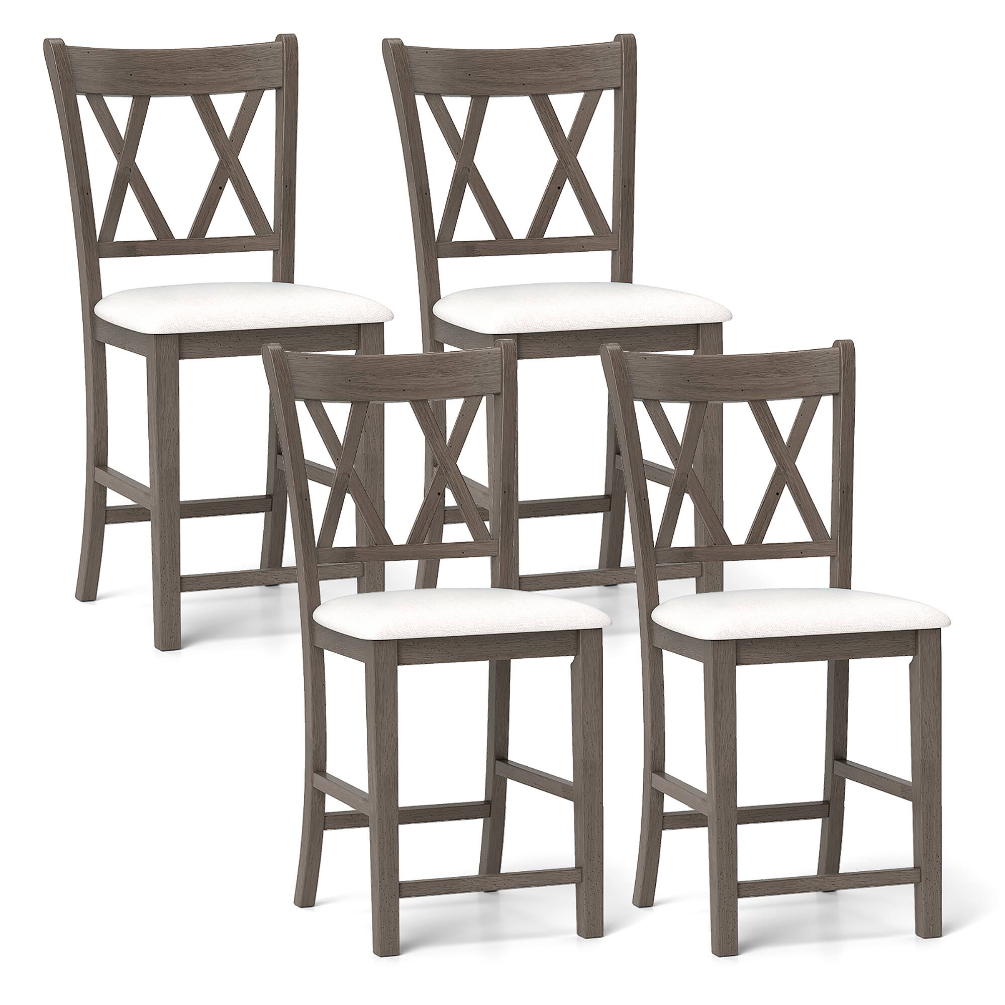 Front. Gymax - Gymax 4PCS Bar Stools 24''Counter Height Stools w/ Linen Fabric Upholstered Seat Gray - Gray, Beige.