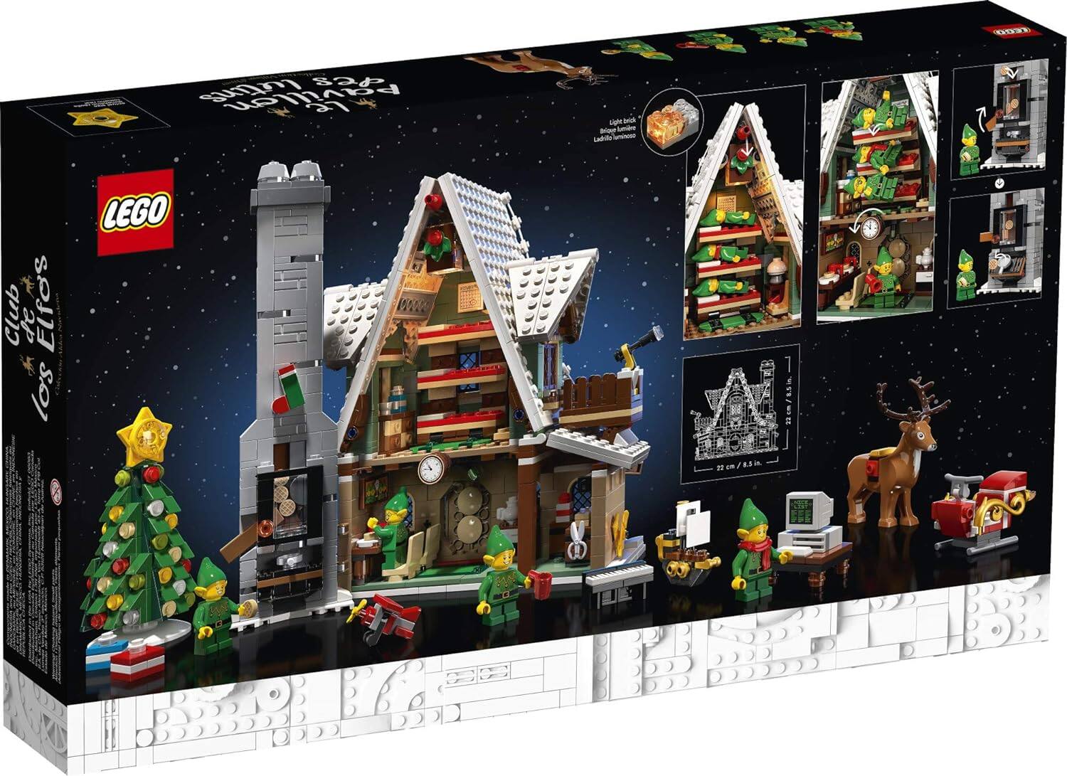 Sure, here is the corrected and grouped text from the image:

---

**Front of the Box:**

- LEGO
- Club de Elfos
- 21321
- 22 cm / 8.5 in

**Top Left Corner:**

- LEGO
- 21321
- Club de Elfos

**Top Right Corner:**

- LEGO
- 21321
- Club de Elfos

**Top Center:**

- LEGO
- 21321
- Club de Elfos

**Bottom Left Corner:**

- LEGO
- 21321
- Club de Elfos

**Bottom Right Corner:**

- LEGO
- 21321
- Club de Elfos

**Special Brick:**

- Light brick
- Bricks lumineux
- Ladrillos luminosos

**Dimensions:**

- 22 cm / 8.5 in

**Additional Text:**

- (No additional text visible)

---

This text is grouped and corrected based on the visible parts of the image.