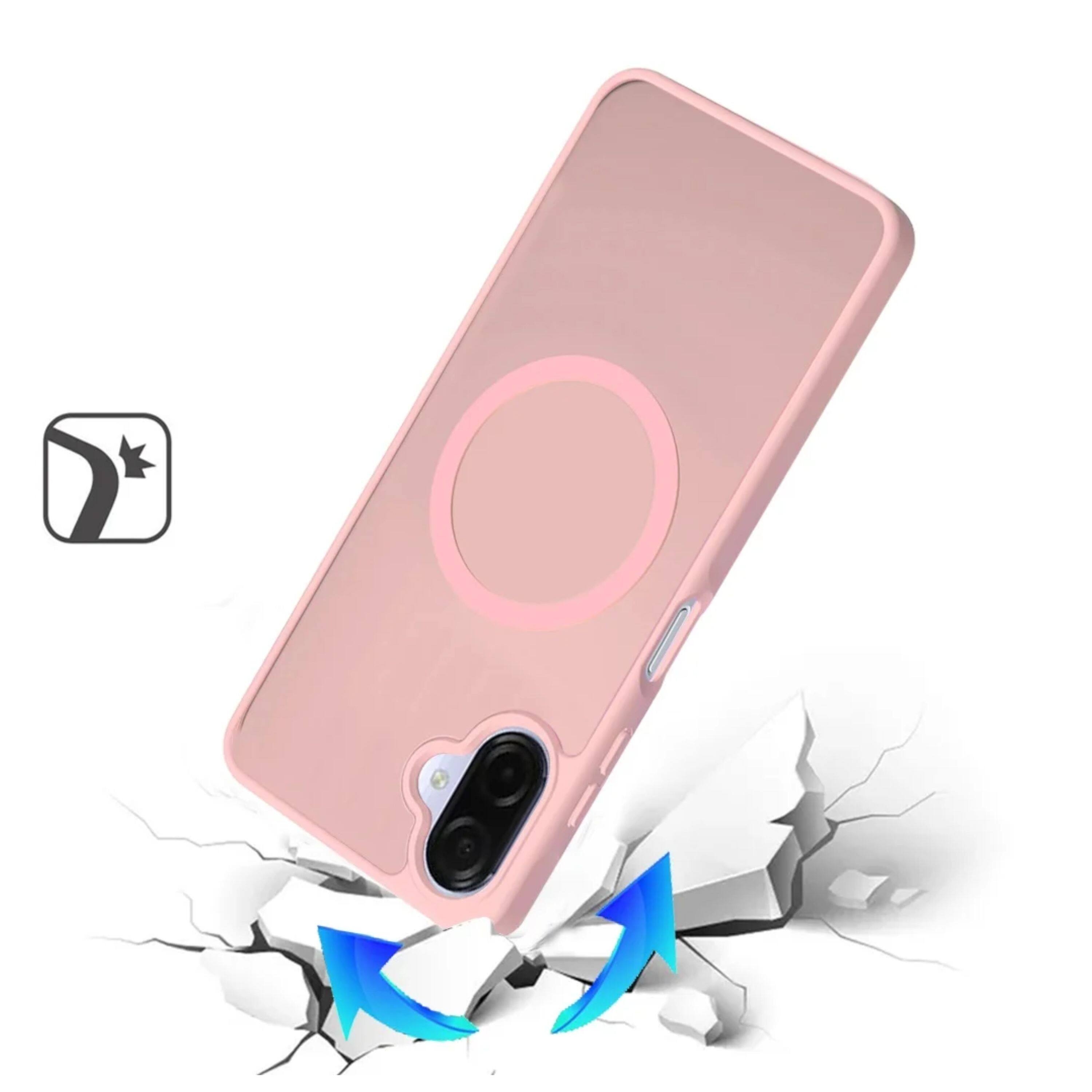 Left. Kitcheniva - Soft Touch Magnetic Circle Frosted Back Phone Case With Tempered Glass For Samsung Galaxy A07 Light Pink - Light Pink.