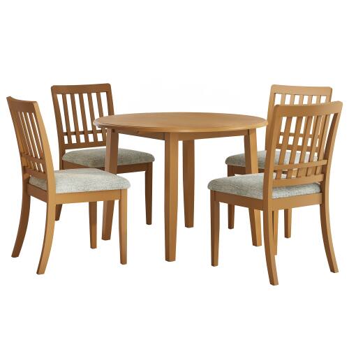 Alt View 5. LUCKY ONE - 5-Piece Space-Saving Set with 46.3" Round Folding Dining Table and 4 Upholstered Chairs - Light Brown.