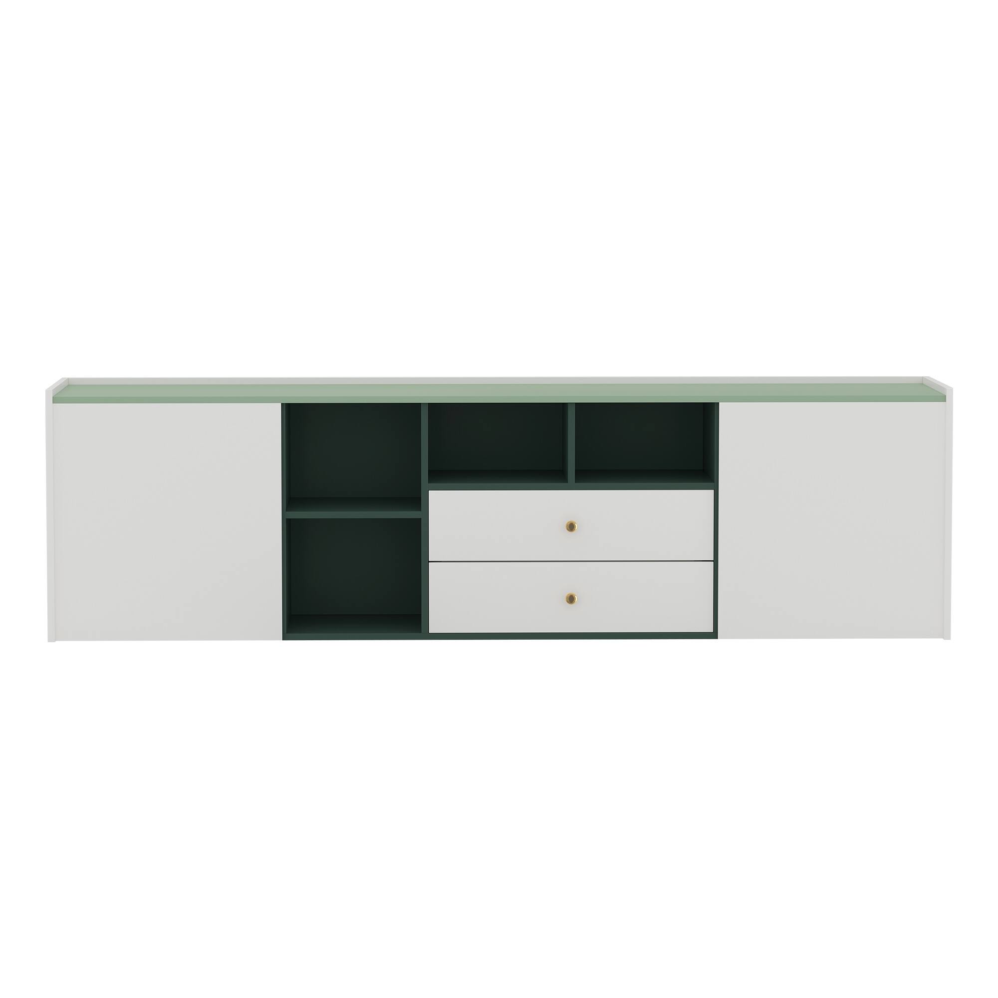 Alt View 5. luck idea - Modern Minimalist 78.7” TV Stand, Gold Pulls & Hidden Handles, Large Storage Media Console - Green.