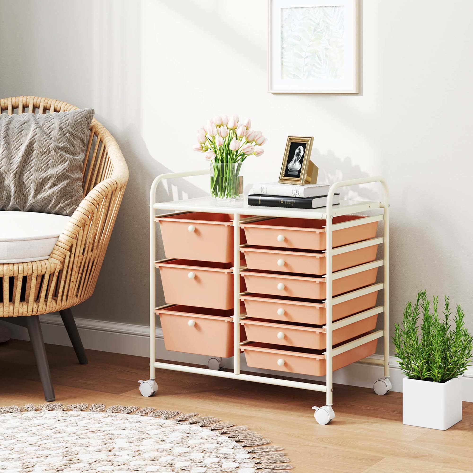 Alt View 3. Costway - Costway 9 Drawer Rolling Organizer Cart Utility Storage Tools Scrapbook Paper Multi-Use Light Pink - Light Pink.