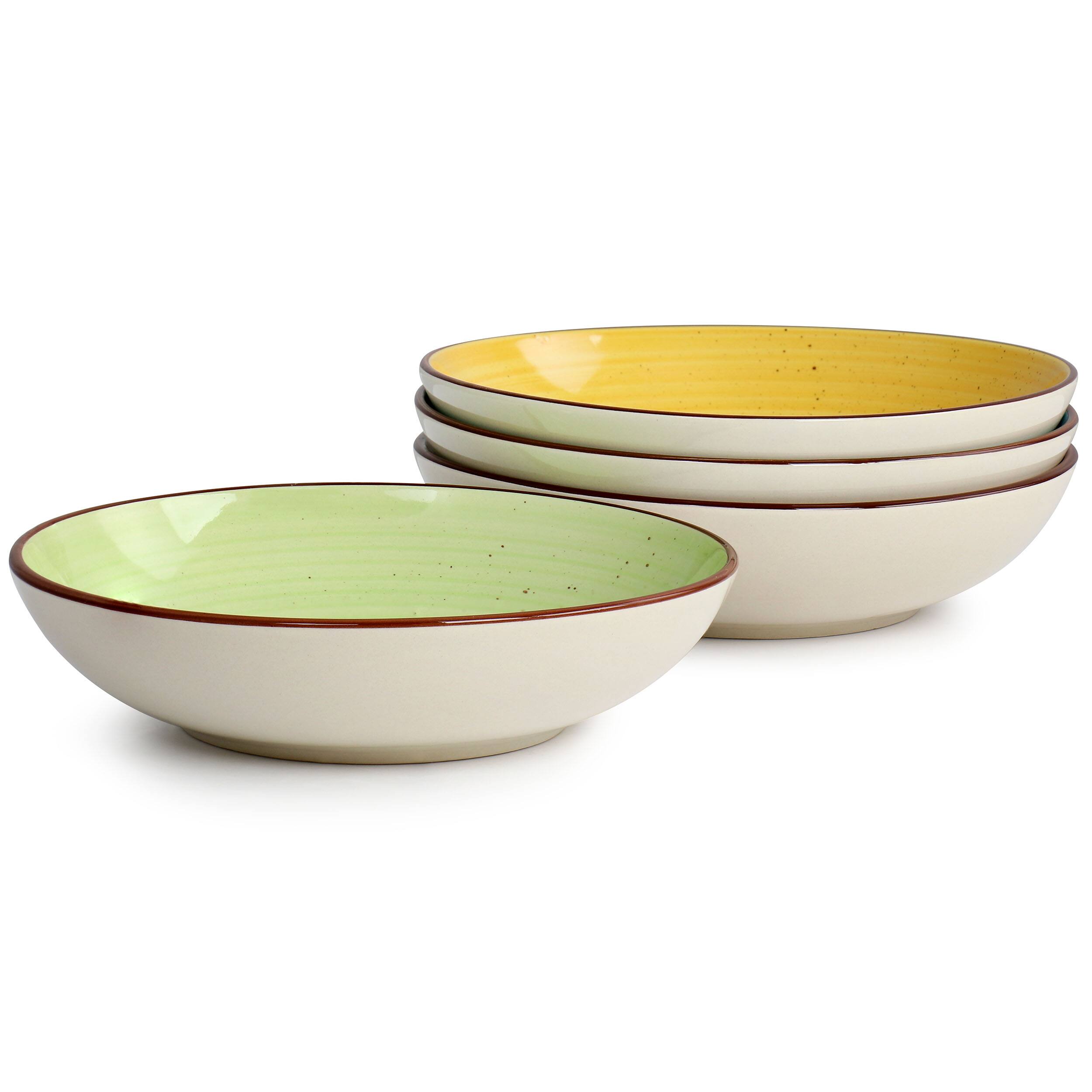 Alt View 2. Elama - Elama Hudson 12 Piece Double Bowl Stoneware Dinnerware Set in Assorted Colors - Yellow, Teal, Lime, Pink.
