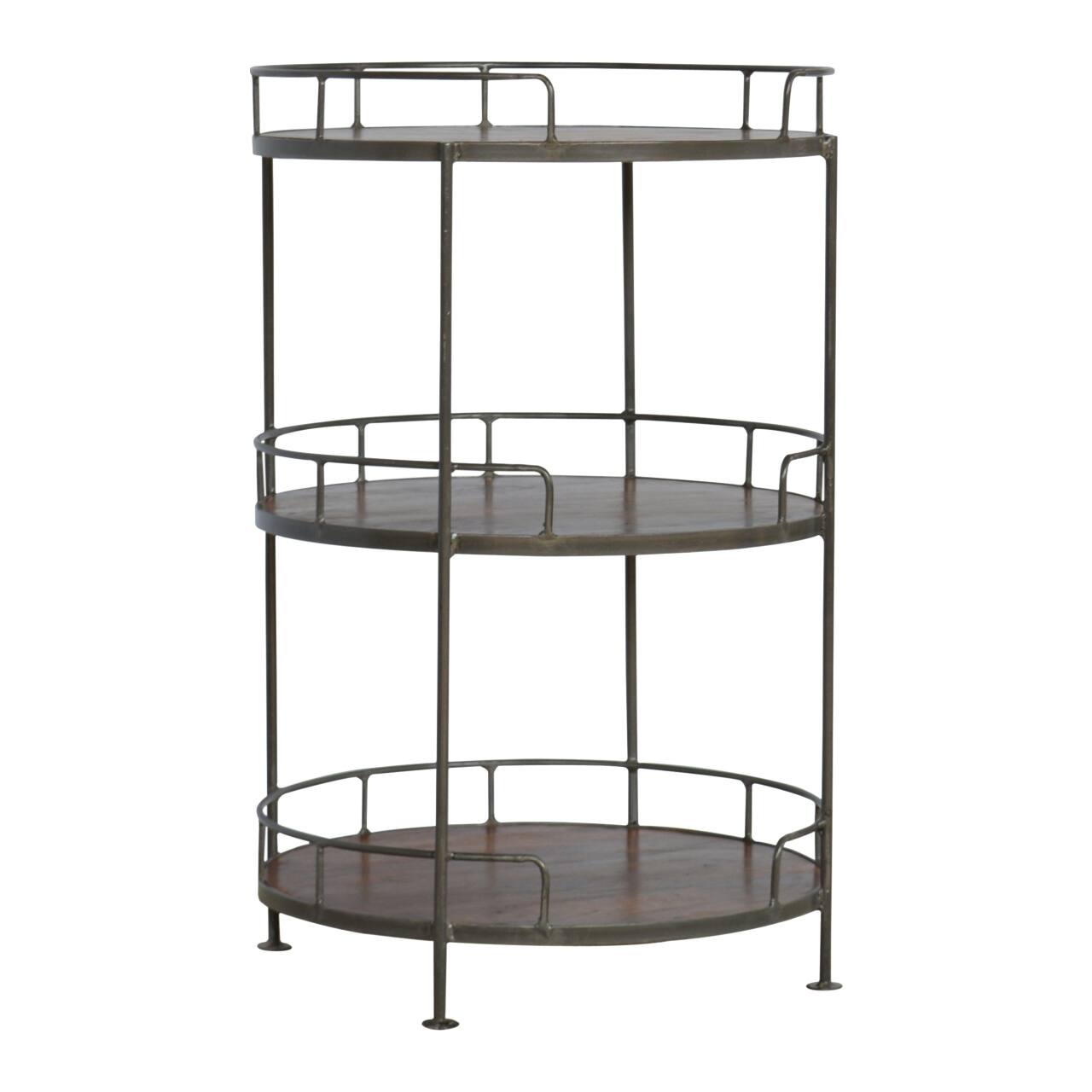 Back. Artisan Furniture - Artisan Furniture Solid Wood Industrial Round Butler Tray Table, 3 Shelves, Brown - Brown.