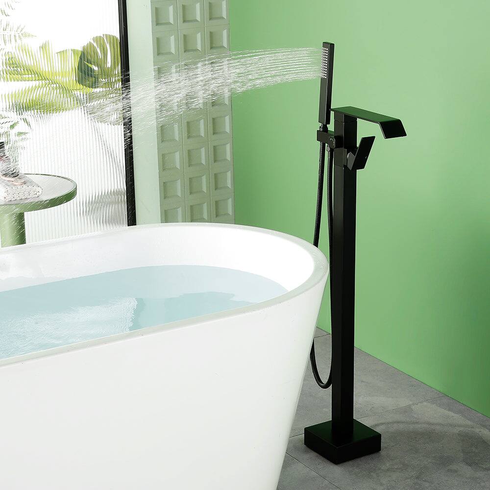 Alt View 3. Boyel Living - Black Bathtub Faucet Dual Function 360 Degrees Rotatable 1.5m SUS304 Hose Independent Handles - Matte Black.