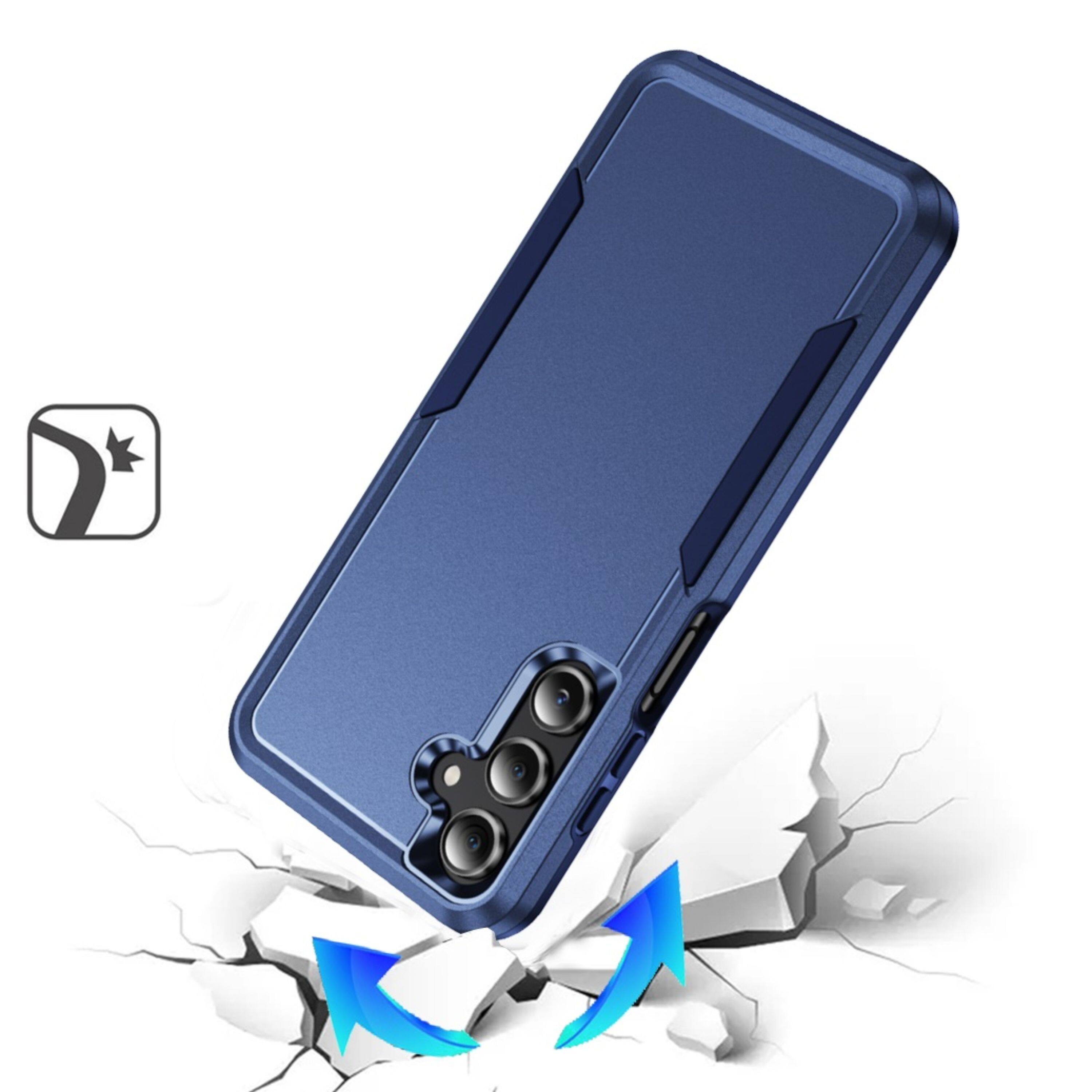 Angle. Kitcheniva - Fused Rugged Shockproof Phone Case With Tempered Glass For Samsung Galaxy A16 5G Dark Blue - Dark Blue.