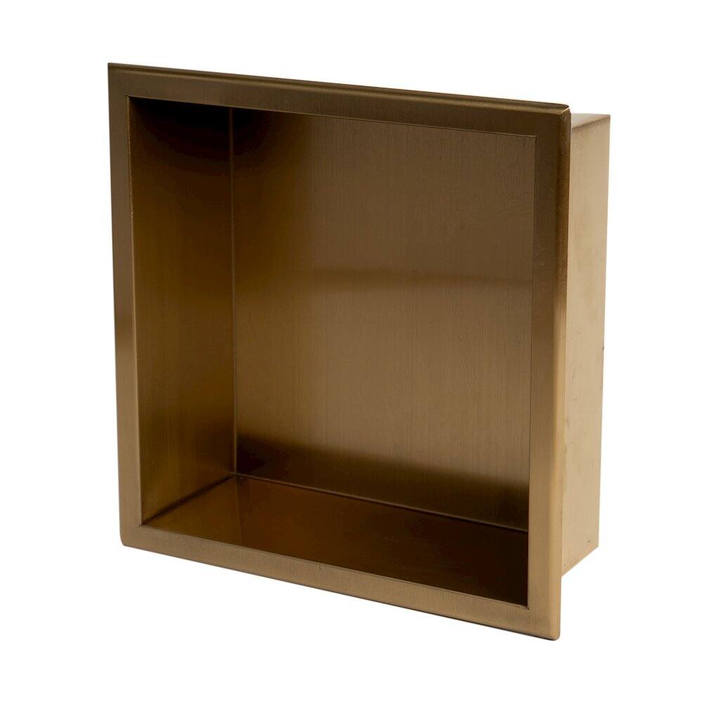 Alt View 1. Alfi - 12" x 12" Brushed Gold PVD Stainless Steel Square Single Shelf Shower Niche - Gold.