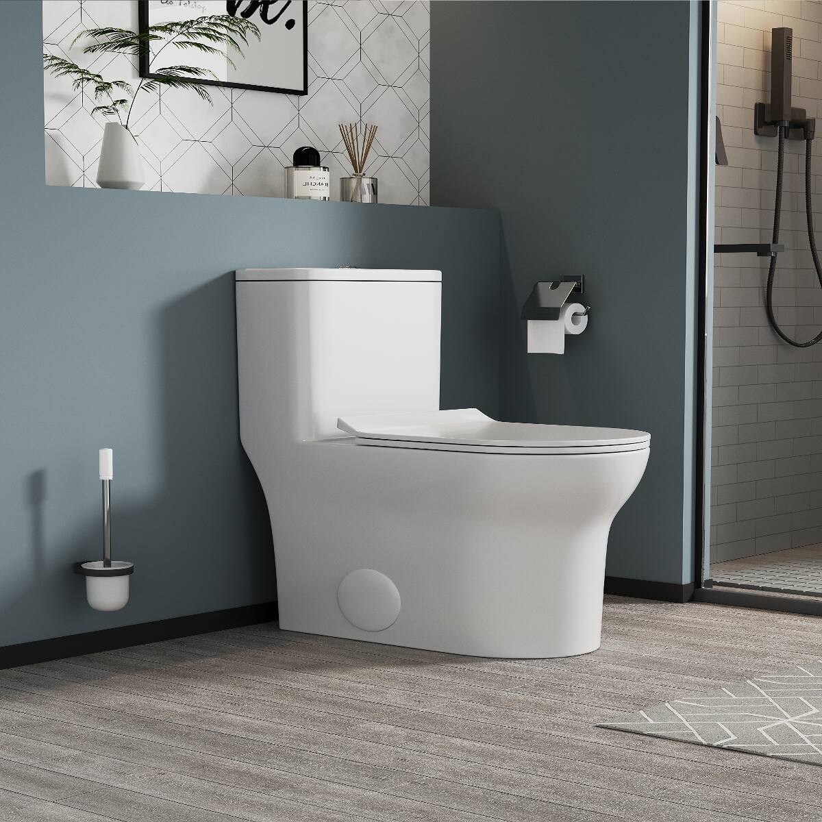 Alt View 1. Loheer - Loheer One Piece Elongated Toilet, Comfort Height, Dual Flush, White Ceramic - White.