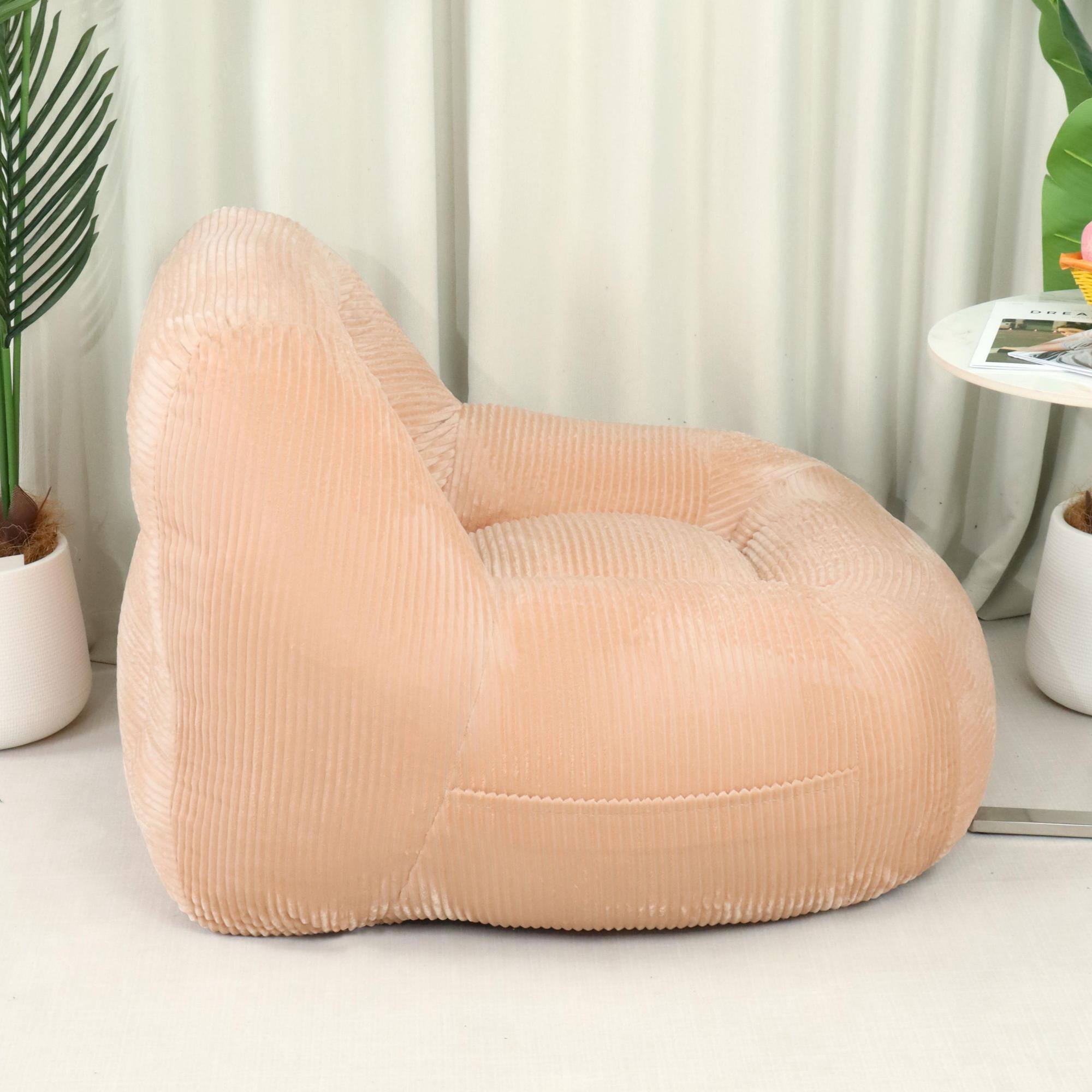 Alt View 1. GOODSILO - Plush Corduroy Fabric Beanbag Sofa for Cozy Living Spaces and Comfortable Lounging - Pink.