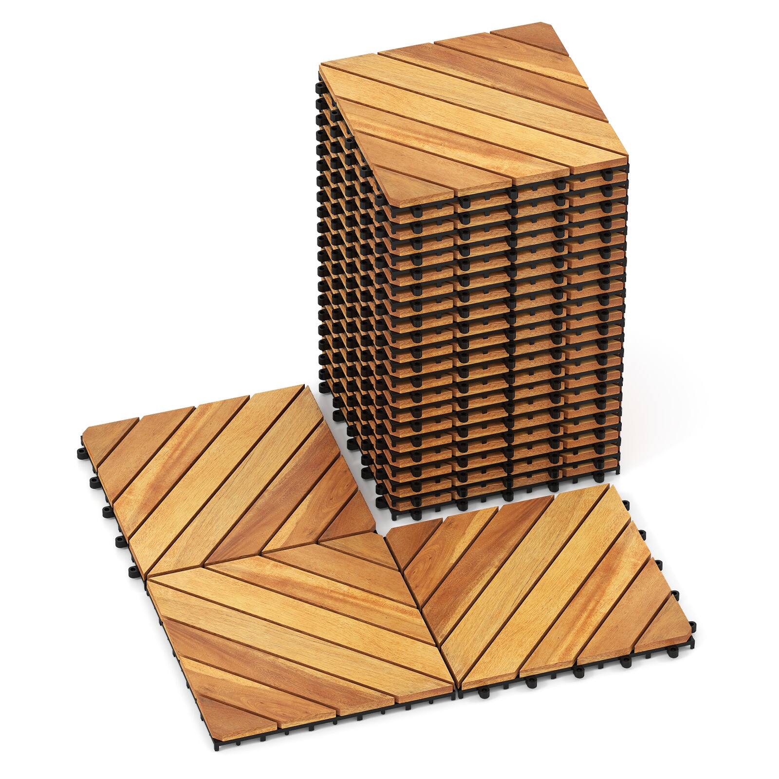 Alt View 9. Costway - Costway 12" x 12" Acacia Wood Interlocking Deck Tiles,24 PCS Waterproof Flooring Tiles - Natural.