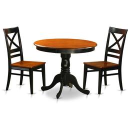 East West Furniture - Dining set - 3 Pcs with 2 Wood Chairs - Black & Cherry