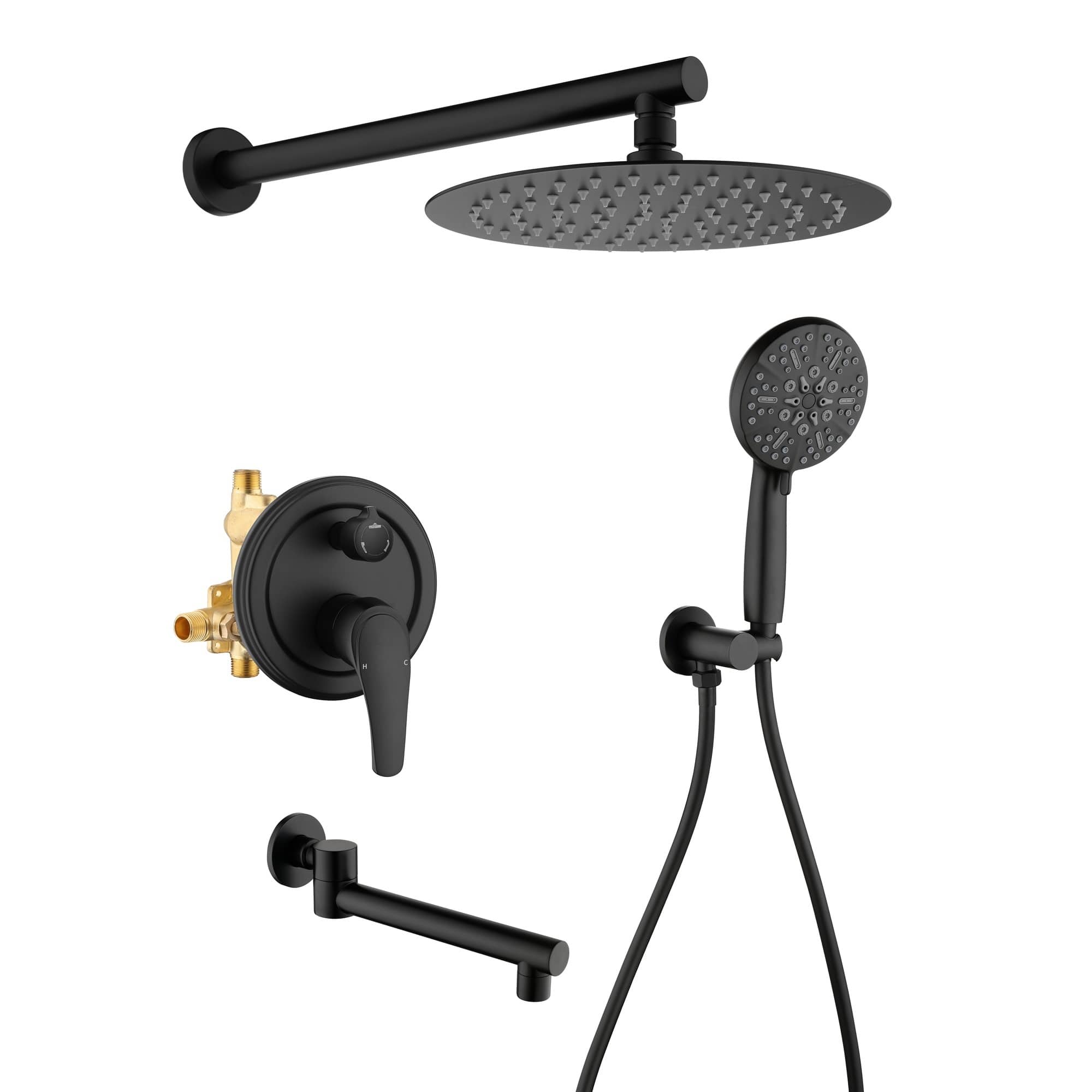 Boyel Living - Matte 10-Inch Rain Shower System Brass SUS304 3-Function Valve 7-Function Handheld 180° Spout cUPC - Black