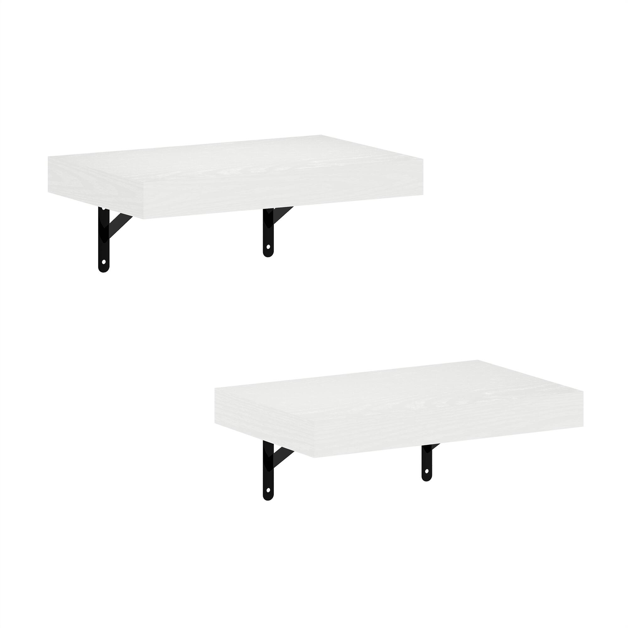 Front. Furinno - Tanna 15-Inch Wall Mounted Floating Display Shelves, Set of 2 - White Texture.