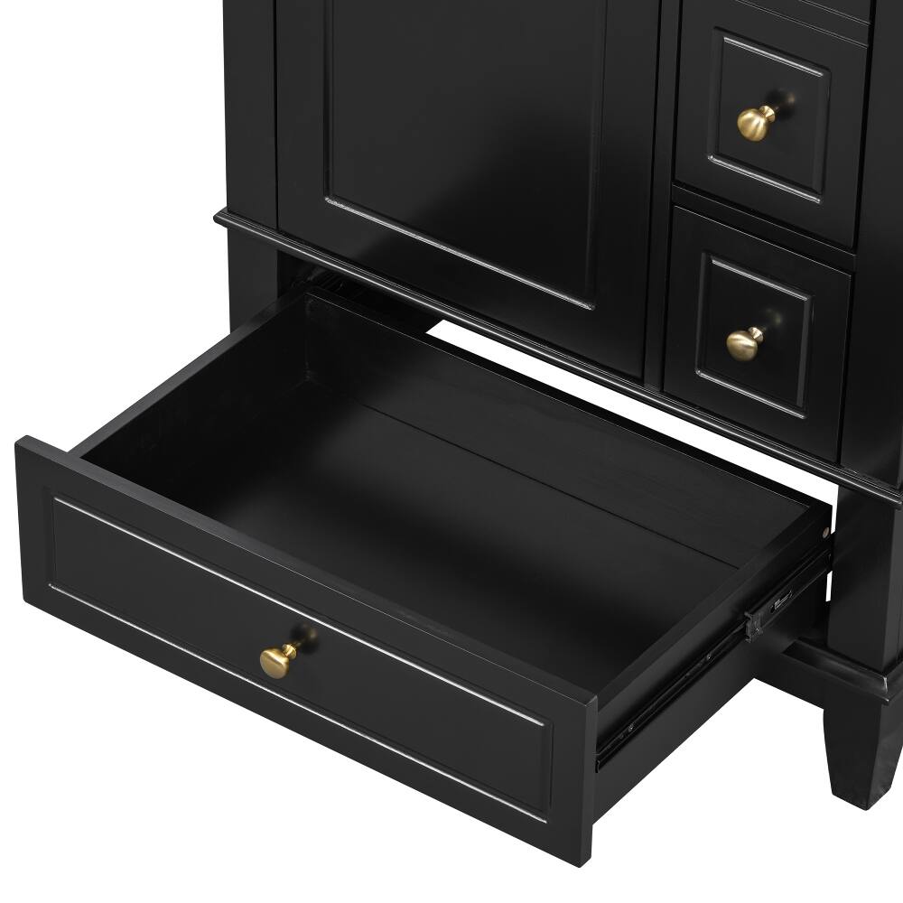 Back. Loheer - Loheer 24 Inch Bathroom Vanity with Sink, Black Freestanding Vanity Cabinet, Solid Wood Base - Black.