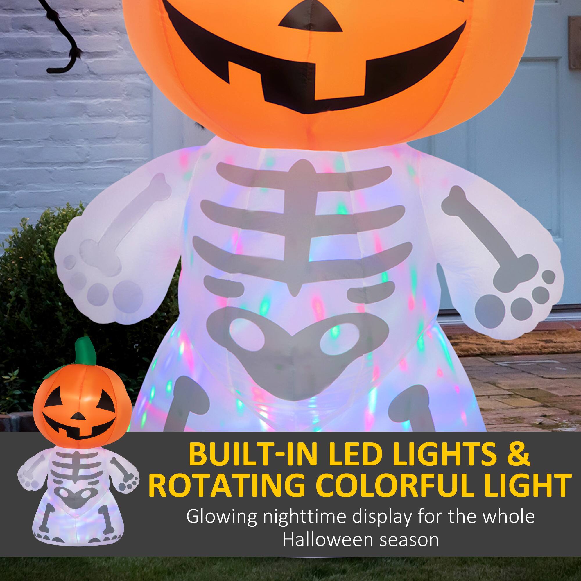 1. BUILT-IN LED LIGHTS & ROTATING COLORFUL LIGHT
2. Glowing nighttime display for the whole Halloween season